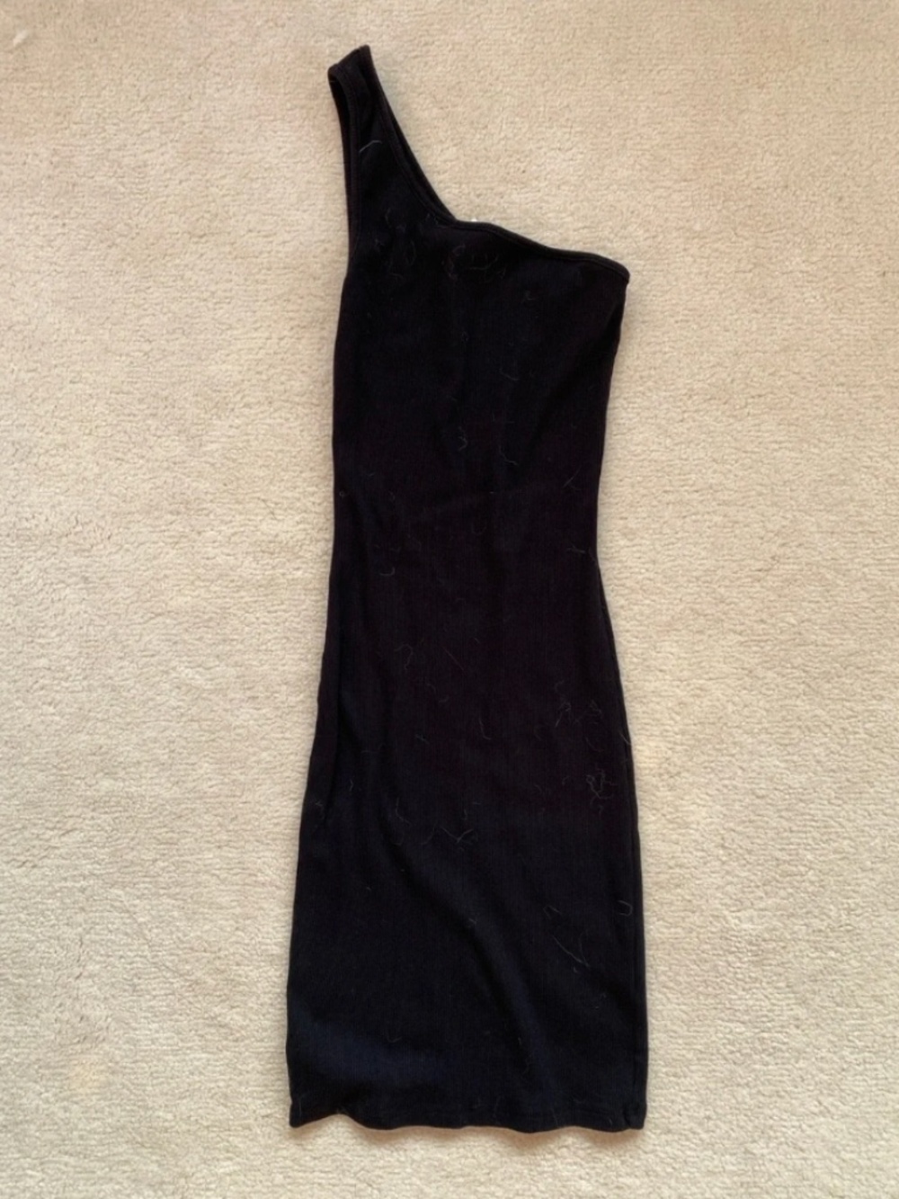 Garage One Shoulder Ribbed Black Bodycon Dress